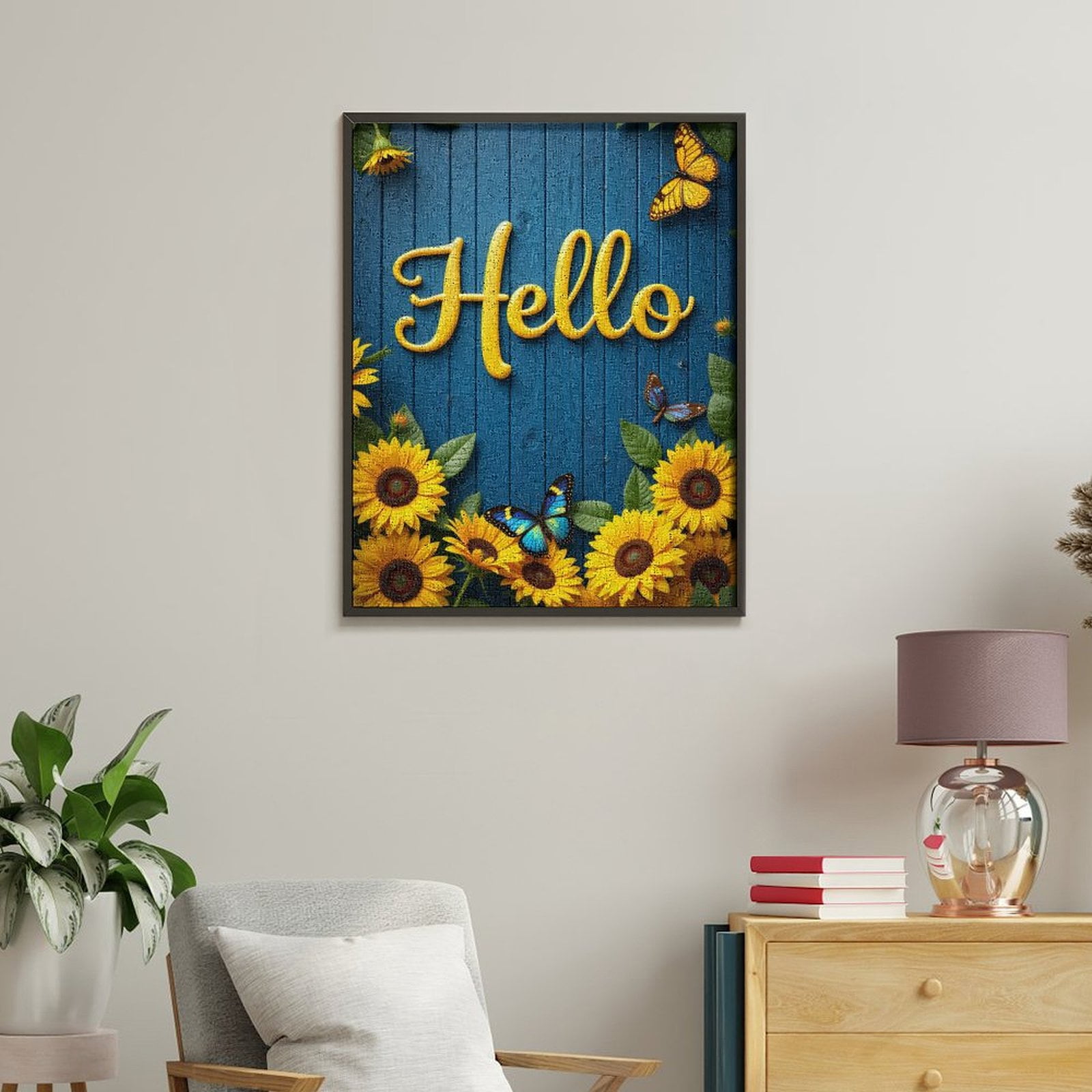 Paint By Numbers Kit for Adults Beginner - Sunflowers Butterflies Greeting Board DIY Canvas Painting Kits for Adults, Frameless Paint By Number for Adults for Home Wall Decor 16x20 Inch