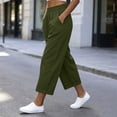 thumbnail image 6 of Cotton Linen Capri Pants for Women Elastic Waisted Straight Leg Pull On Capris with Pockets, 6 of 8