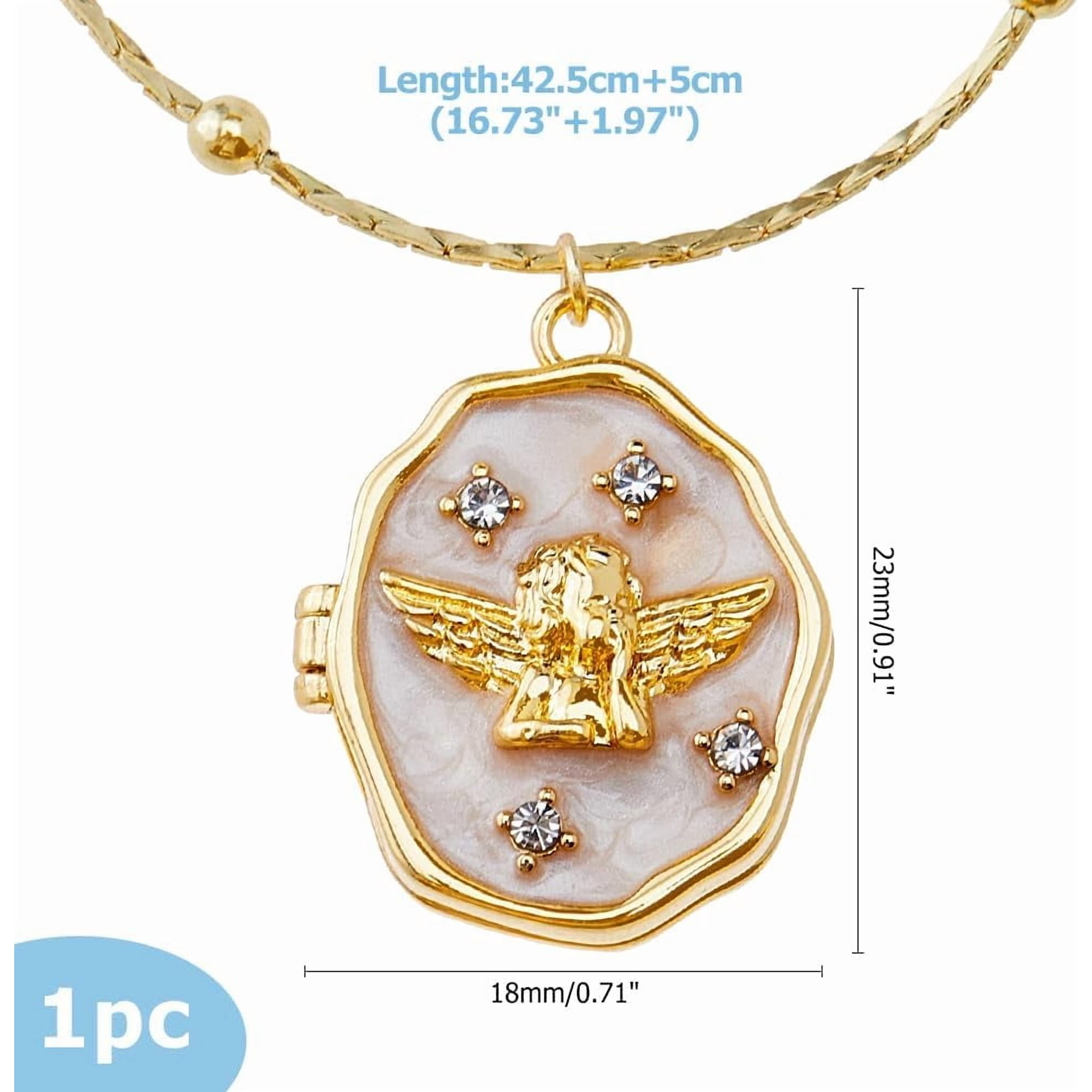 1Pc Photo Locket Necklaces 16.73 inch Oval Angel Necklaces Golden Hold Photo Picture Pendant Necklace Jewelry Brass Personalized Necklace for Women Ladies Wife