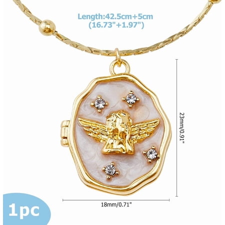 1Pc Photo Locket Necklaces 16.73 inch Oval Angel Necklaces Golden Hold Photo Picture Pendant Necklace Jewelry Brass Personalized Necklace for Women Ladies Wife
