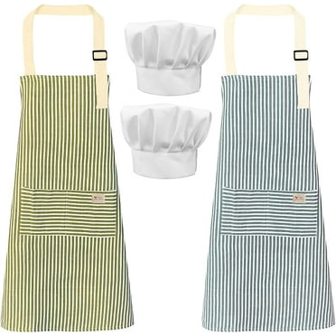 SPOKKI Pack of 2 Kitchen Aprons, Kitchen Aprons for Women and Men, Aprons with Pocket, Cooking Apron   2 Pieces Chef's Hat for Cooking, blue and green