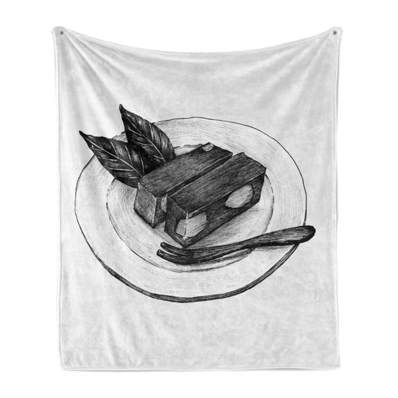 Charcoal Grey Soft Flannel Fleece Throw Blanket, Engraved Style Inspired Illustration of Mizu Yokan Japanese Famous Dessert, Cozy Plush for Indoor and Outdoor Use, 60" x 80", White, by Ambesonne