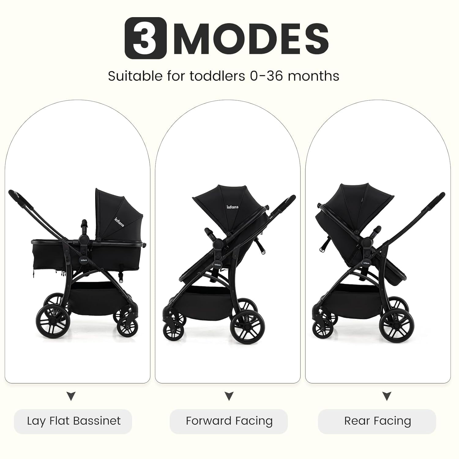 INFANS 2 in 1 Baby Stroller, Convertible Stroller with Bassinet Reversible Seat Adjustable Backrest Canopy One Hand Fold, Compact Toddler Pushchair for Kids Infants Newborns 0-36 Months