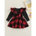 thumbnail image 4 of Canis Girls' Christmas Clothing Set: Long Sleeve Tops + Plaid Suspender Skirt, 4 of 9