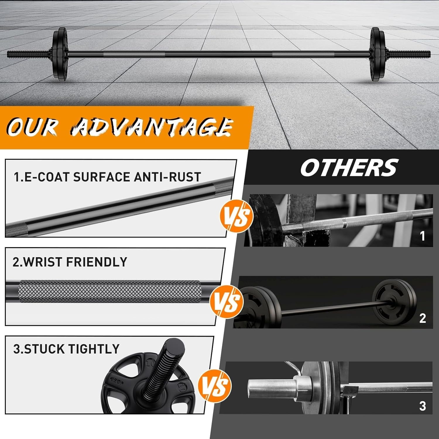 55" Weight Lifting Bar, 1" Standard Straight Barbell Bars for Weight lifting, Olympic Barbell Bar for Bench Press/Hip Thrusts/Squats/Lunges for Gym and Home, 2 Star Star-nuts (480lb Weight Capacity)