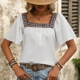 thumbnail image 6 of Rezuofi 1 Pcs Shirts for Women Boho Embroidered Short Butterfly Sleeve Tops Square Neck Loose Blouses Peasant Tees Tunics Clearance, 6 of 7