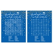 Royal Blue and Gold Glittering Graduation, Word Search Graduation Game Cards, 20-Pack
