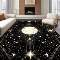 Flatwoven High Traffic Area Rug, Dark Elegance Mystic Tiled, Non Slip, Stain Resistant, Washable Area Rugs for Living Room, Bedroom(Black, 8X10)