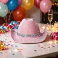 thumbnail image 2 of Faraee Kids Western Cowboy Hat for Girls and Boys Rhinestone Wide Brim Glitter Cowgirl Hats for Halloween Party Pink 9-15 Years, 2 of 4