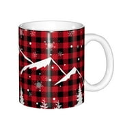 Disketp Christmas Tree Buffalo Plaid Large Coffee Mug with Handle Tea Cup Novelty Coffee Cup for Men Women Office Work