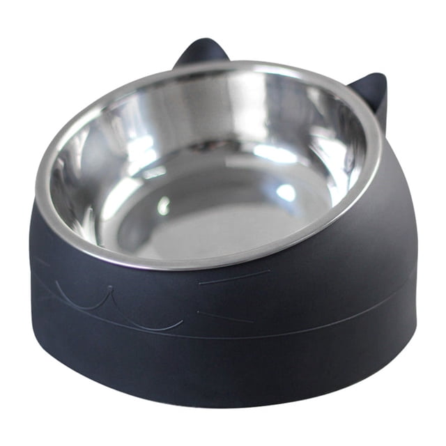 Comedero para mascotas de acero inoxidable, desmontable, antideslizante, con forma de dibujos animados, para perros y gatos, con forma de gato negro.
