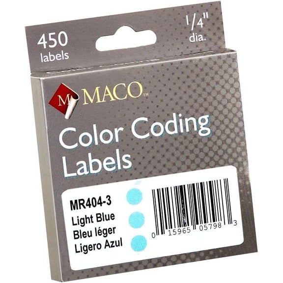 MACO Light Blue Round Color Coding Labels, 1/4 Inches in Diameter, 450 Per Dispenser Box (MR404-3)