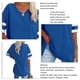 thumbnail image 3 of Camiseta de media manga para mujer con cuello en V a rayas, bloques de color, moda suelta, camisa de verano, tops para oficina, trabajo, cumpleaños, azul real XXL, 3 of 4