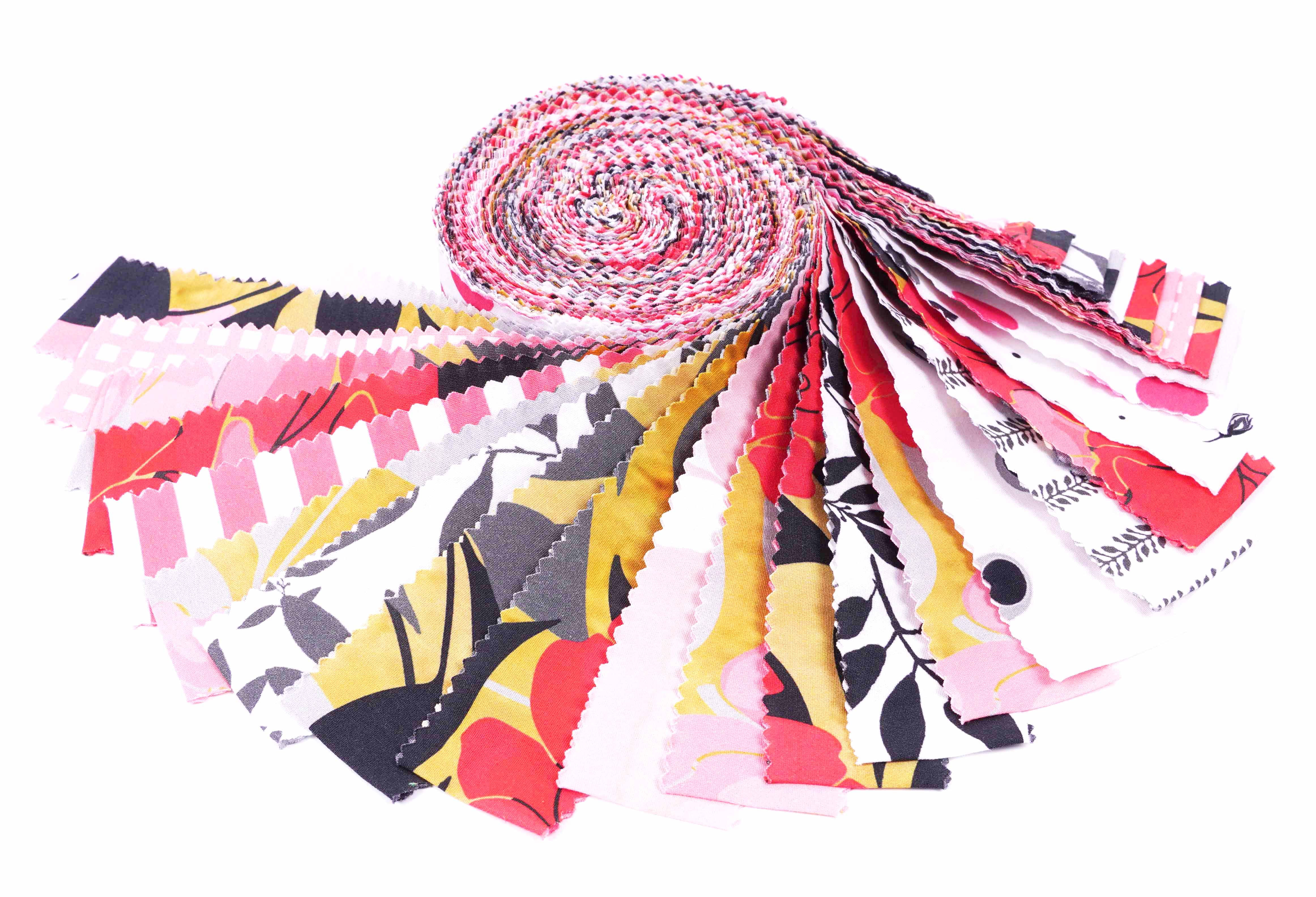 Soimoi 40Pcs Floral Print Precut Fabrics Strips Roll Up 1.5x42inches Cotton Jelly Rolls For Quilting - Pink White & Black