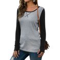 thumbnail image 3 of Women Colorblock Round Neck Long Sleeve Bottom Shirt, 3 of 7