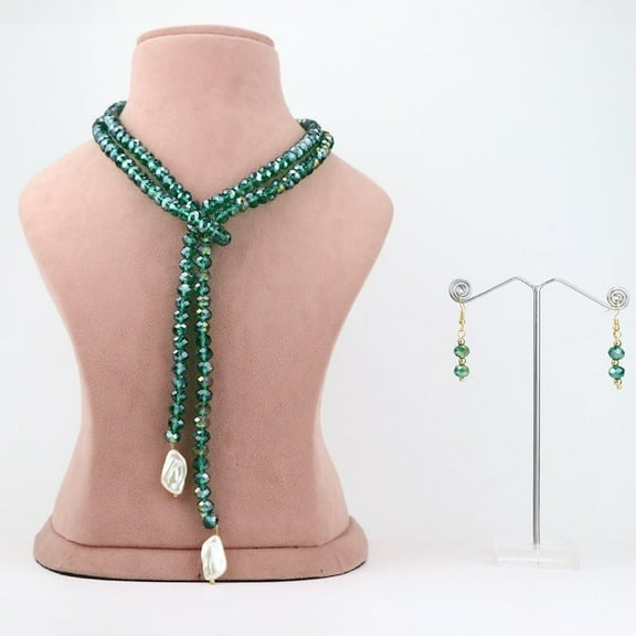 Emerald Green Crystal and Freshwater Pearl Jewelry Set