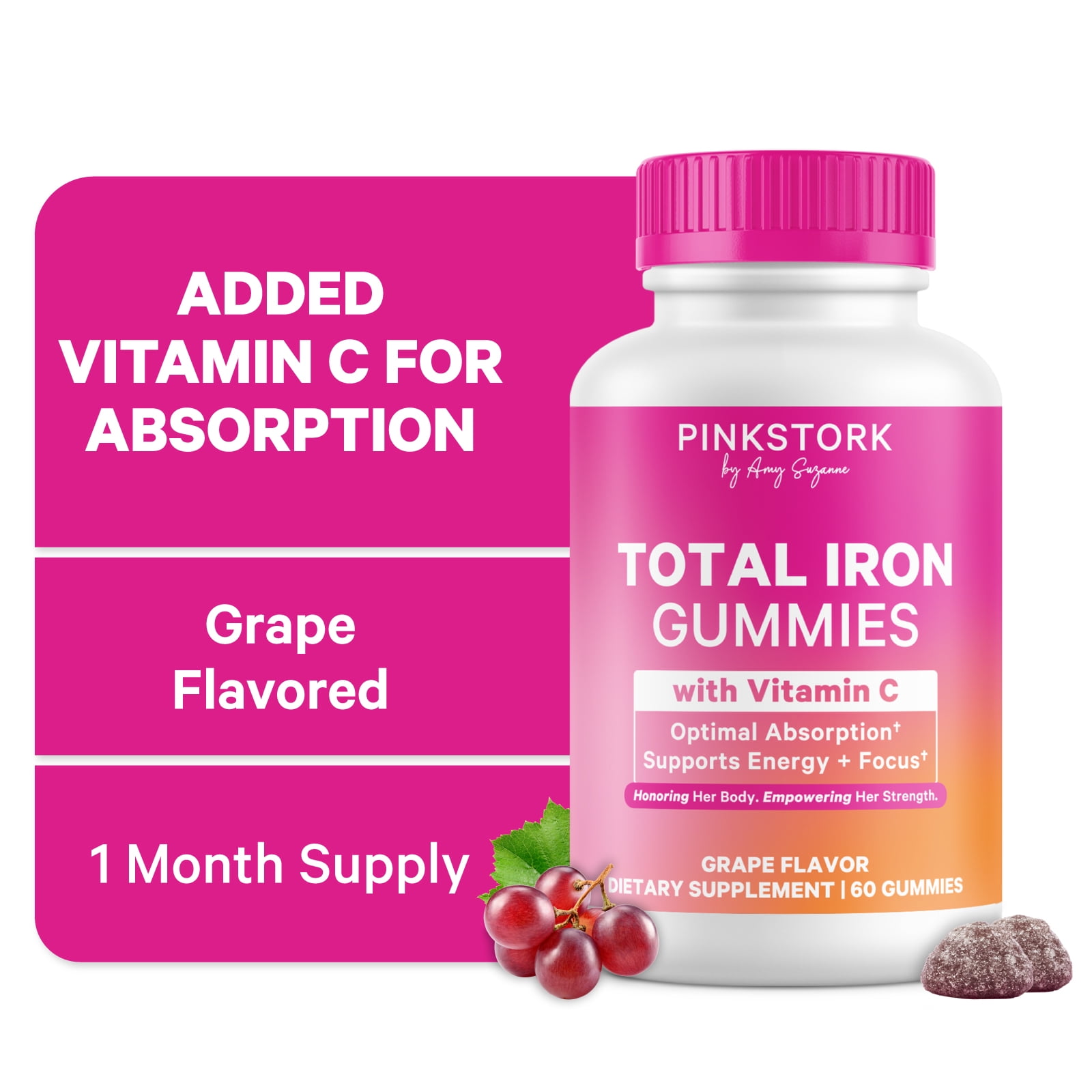 Pink Stork Prenatal Iron Gummies with Vitamin C, Grape Flavor, 60 Count