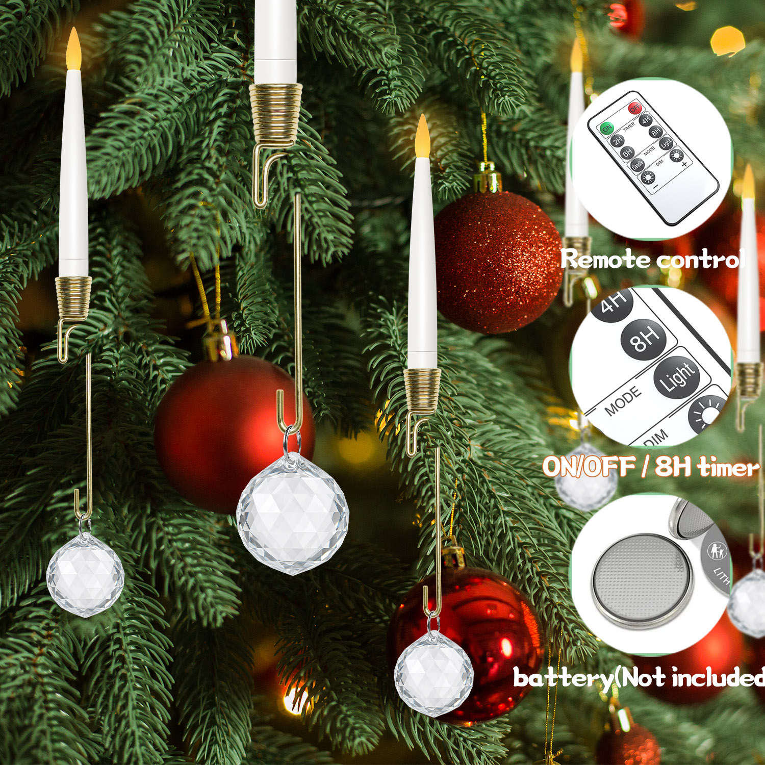 12 Pack LED Flameless Taper Candles with Remote and Timer, Battery Operated Flickering Window Candlesticks for Christmas Wedding Home Decor