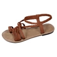 thumbnail image 5 of Rokment Women's Bohemian Roman Flat Dress Sandals Beach Fashion Casual Braided Leather Ropes Walking Flip Flops Comfortable Walking Slingback Summer Shoes Brown Size 6.5, 5 of 6