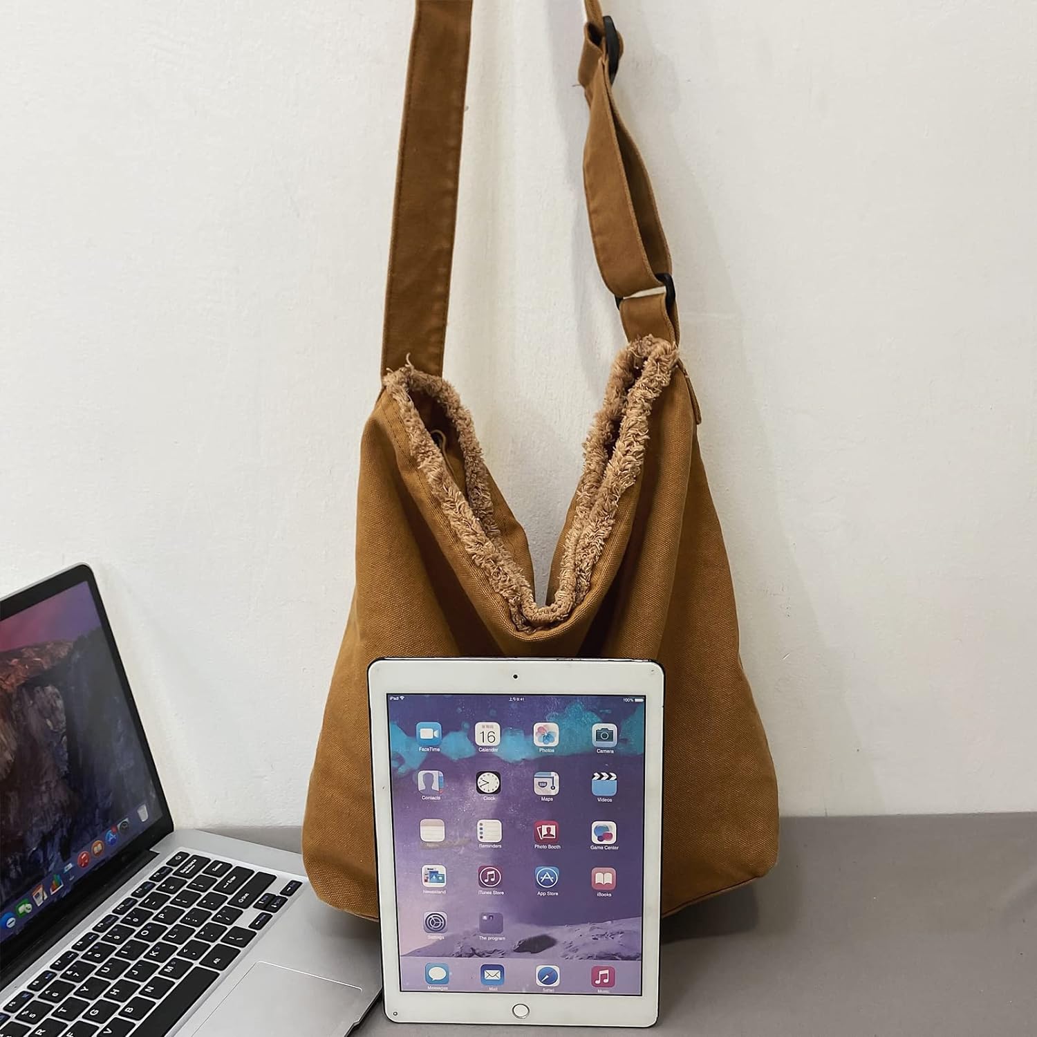 Kukuzhu Crossbody Bags for women, Large Hobo Bag Canvas Messenge Tote Handbagr for School Travel Work Shopping(Brown)