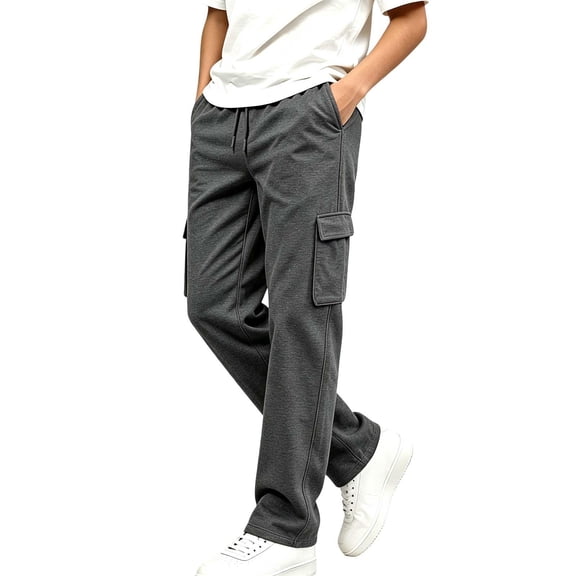 Boys Cargo Sweatpants with Pockets Elastic Waist Drawstring Baggy Casual Wide Leg Kids Jogger Pants Dark Gray 5-12