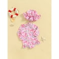 thumbnail image 3 of Bagilaanoe Toddler Baby Girl One-Piece Swimsuit Print Long Sleeve Zipper Rashguard Swimwear + Swimming Cap 3M 6M 12M 18M 24M 3T Kids Ruffle Bathing Suit, 3 of 7