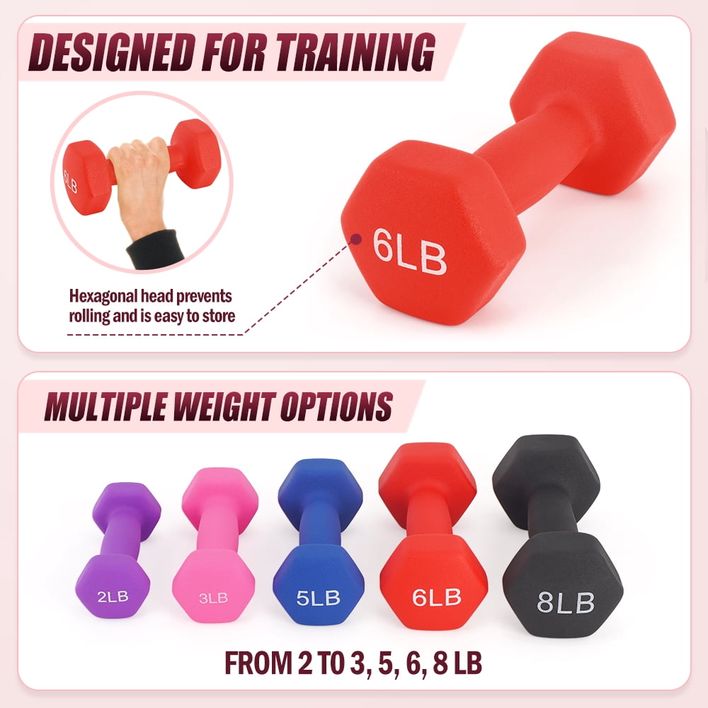 FIXTECH Neoprene Coated Dumbbell Hand Weights Set of 8 – Hex Dumbbells for Home Gym, Strength Training & Full-Body Workouts in Multiple Weights