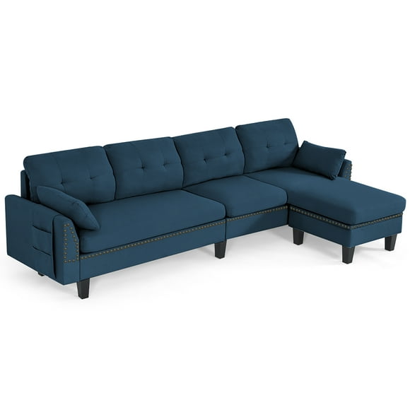 Costway Convertible Sectional Sofa Couch 4-Seat L-Shaped Couch w/Storage Ottoman Blue