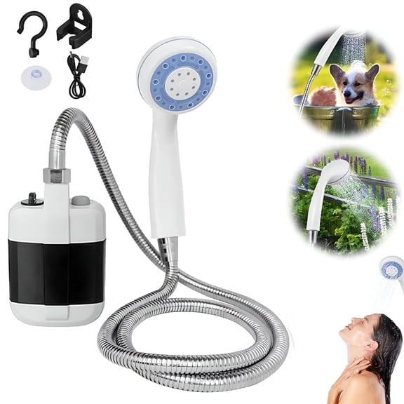 HIBIBUD Portable Camping Shower, USB Rechargeable, 2 Mode Outdoor Camp Shower Pump, Electric Shower Sprayer for Hiking, Traveling, Camping, Waterproof, Easy to Use, Portable
