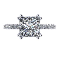 Princess Cut 8mm (3ct) Pure Brilliance Zirconia Solitaire W/Sides Engagement Ring 10k White Gold Size 9.5