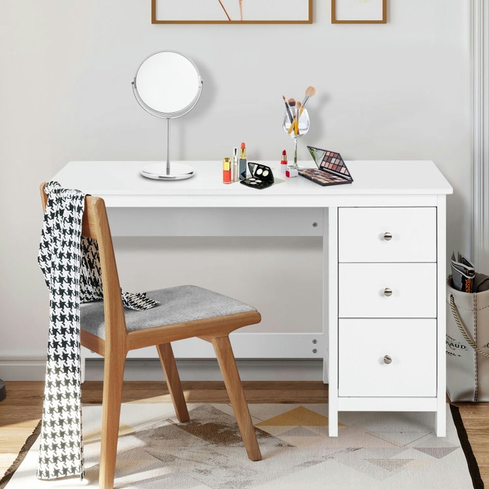 Demi Bonn 3-Drawer Computer Desk with Spacious Desktop, Small Home Office Desk Study Writing Table, White