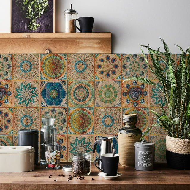 Lucoss 24pcs 4" Peel and Stick Vinyl Backsplash Tiles Stickers Tile Paint Removable Waterproof Self-Adhesive Decals Vinyl Home Kitchen Bathroom Spring Easter Decoration