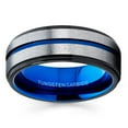 thumbnail image 2 of Gray Tungsten Ring Blue Wedding Band Anniversary Ring Men & Women Black Tungsten Ring, 2 of 2