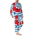 thumbnail image 2 of Xecao Red Funny Crab on Blue Stripe Print Pajamas Set Mens Pajamas Long Sleeve Loungewear Two-Piece Sleepwear Button-Down Pjs Set,2PJS-XX-Large, 2 of 7