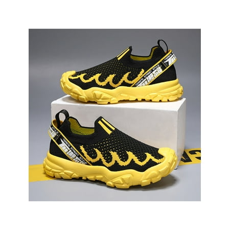 

Fangasis Boys Athletic Shoes Round Toe Trainers Flats Sneakers Kids Running Lightweight Mesh Yellow 5Y/5.5Y