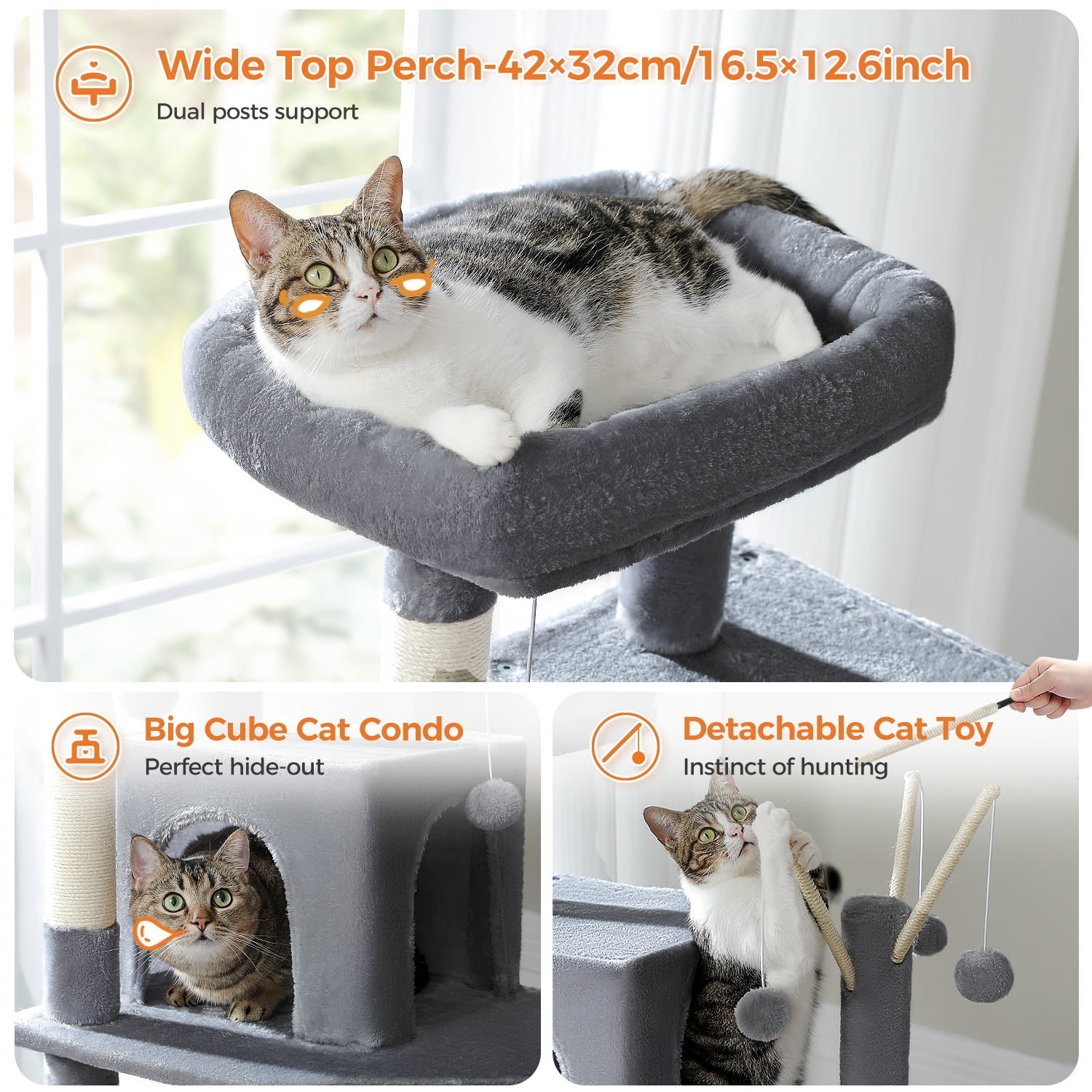 Pefilos 69" Cat Tree Tower for Indoor Large Cats, Fat Cats with Big Hammock, Cat Climbing Tree with Scratching Posts, Condo House and Top Perch, Dark Gray