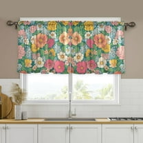 Yayeee Kitchen Curtains Set of 2 Light Filtering 57"x24" Over Sink Window Panels, Floral Pattern