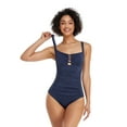 thumbnail image 2 of LIORA Women Tummy Control Lace Up One Piece Swimsuit Ruched Push Up Bathing Suit Blue, 2 of 6