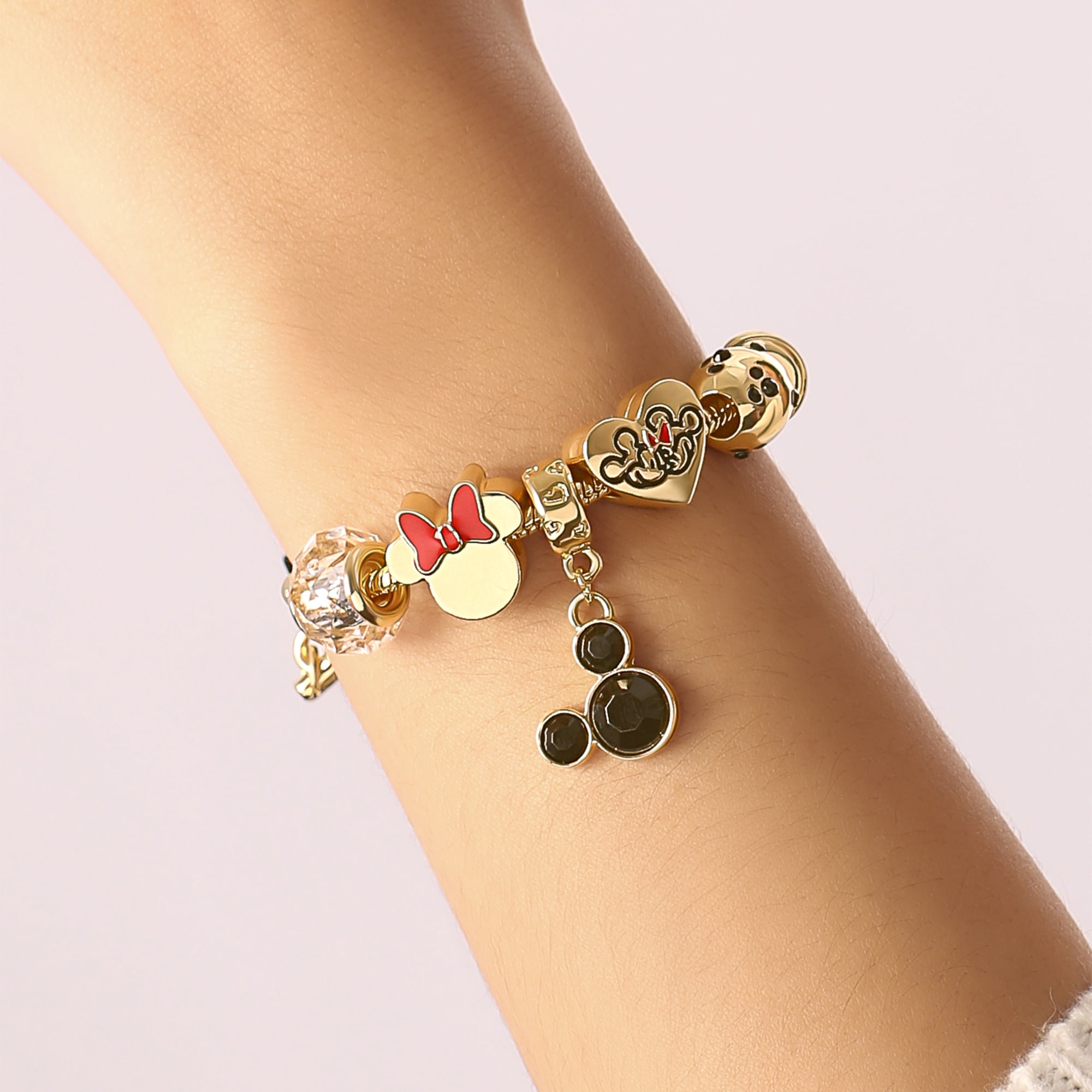 Disney Minnie Mouse Fashion 7" Charm Bracelet with Heart, Bow, and Crystal Beads