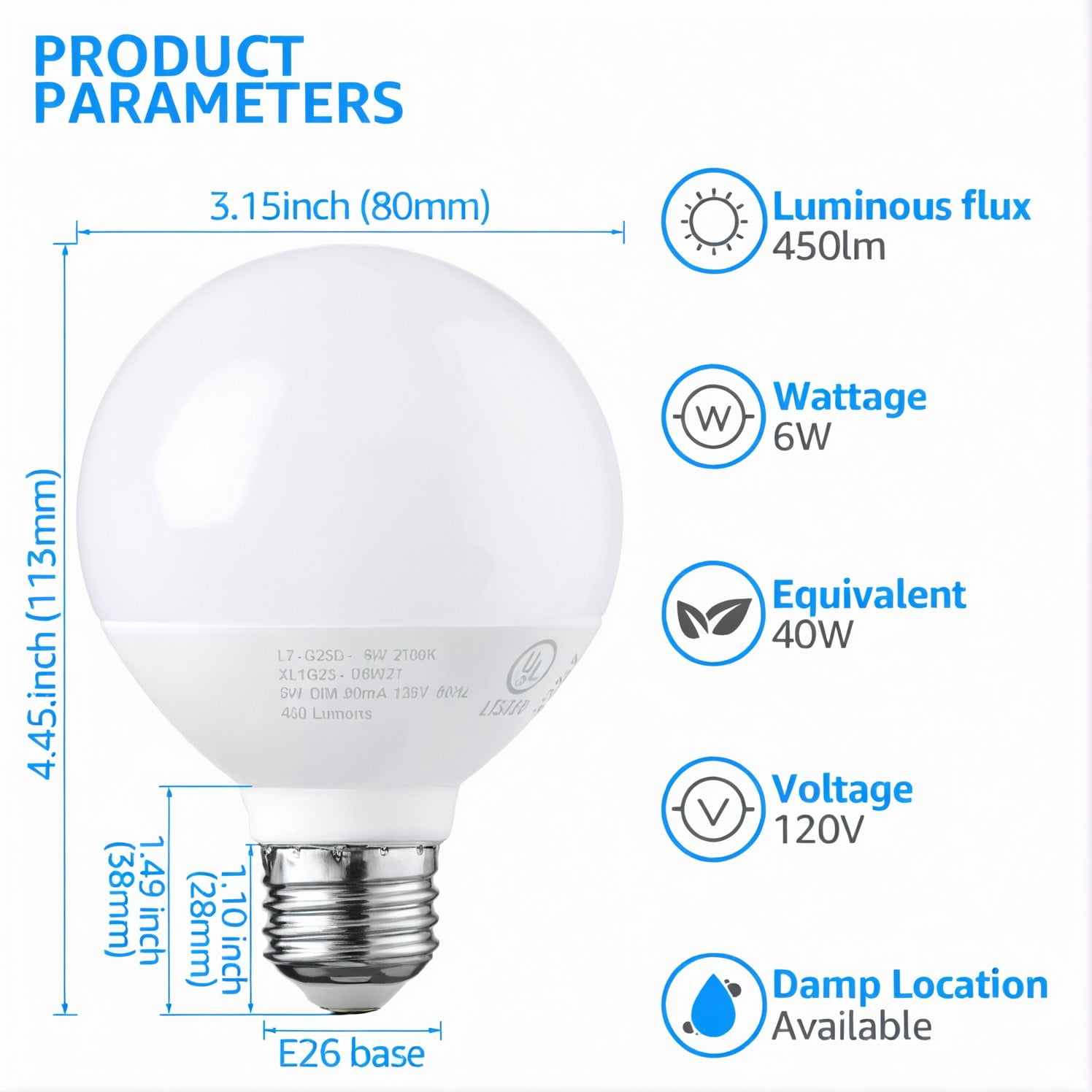 6 Pack G25 Globe LED Light Bulb 5W=40W, Dimmable Vanity Light Bulbs, E26 Base, 3000K Warm White