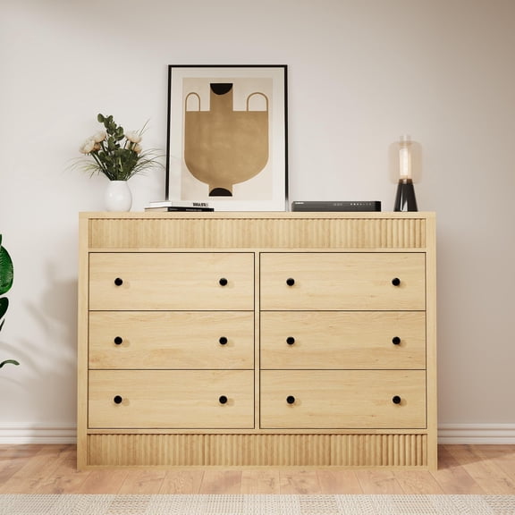 Huisuilinss Fluted Dresser For Bedroom,Wood Chest Of Drawers,Wide Double Dresser TV Stand,6/7 Drawer Dresser,Modern Storage Organizer For Living Room Hallway Entryway