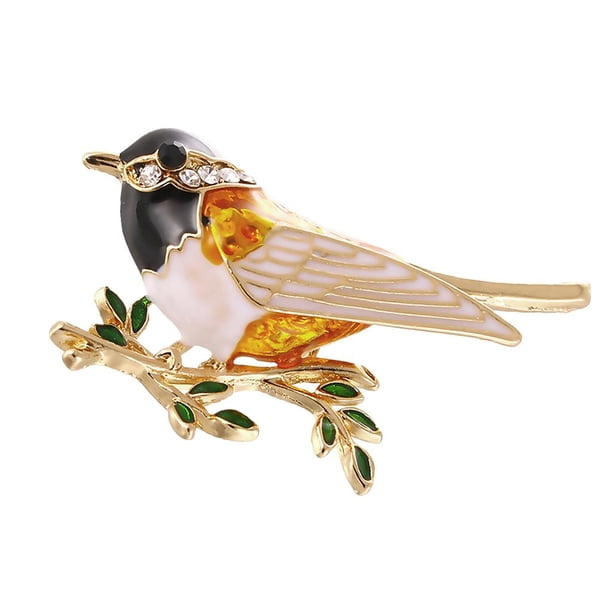 Broche de pájaro esmaltado de aleación con forma de animal, joyería para mujer Blanco negro