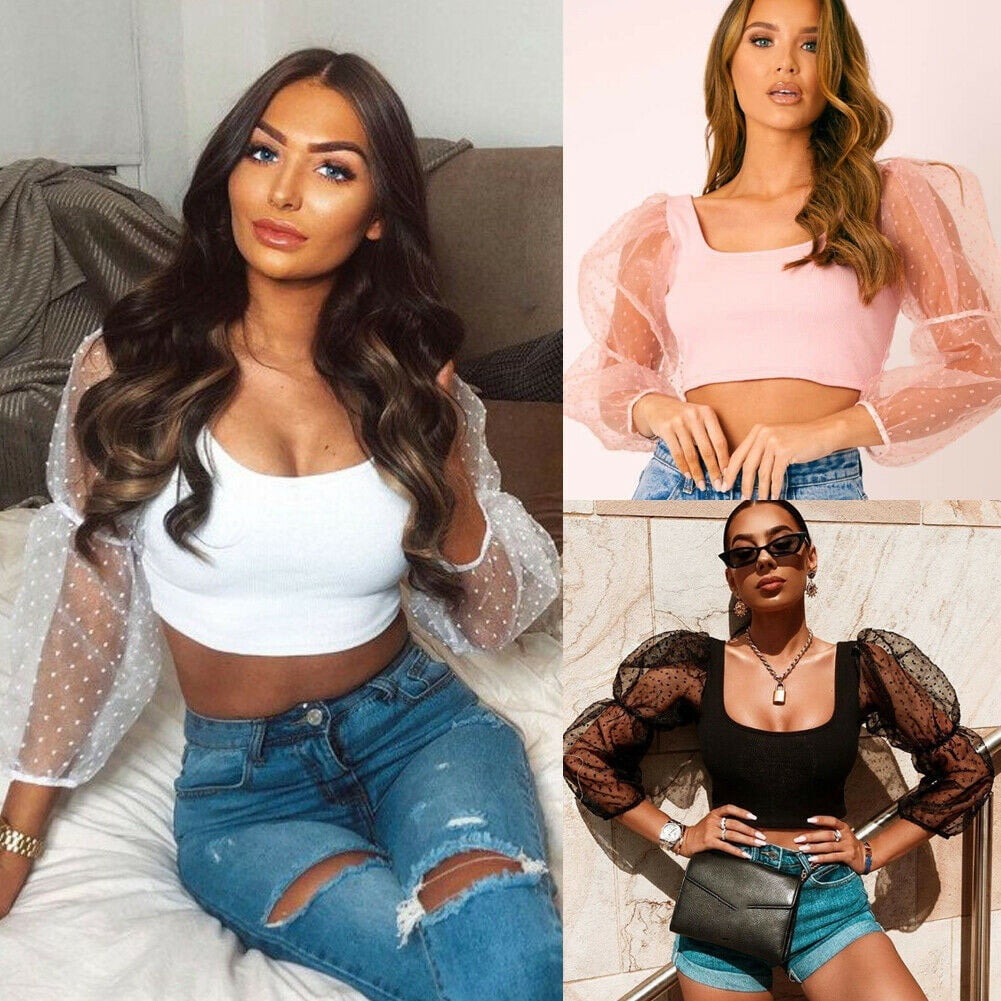 Shirt Sheer Mesh Off Shoulder Blouse 