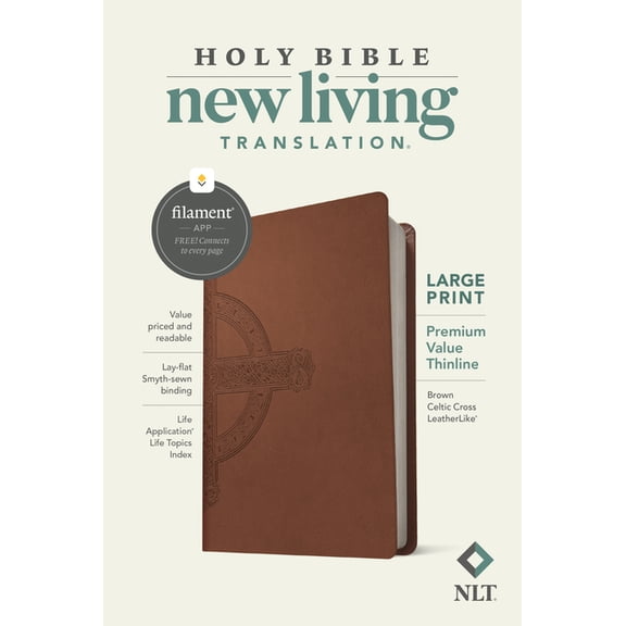 NLT Large Print Premium Value Thinline Bible, Filament Enabled (Leatherlike, Brown Celtic Cross), (Hardcover)