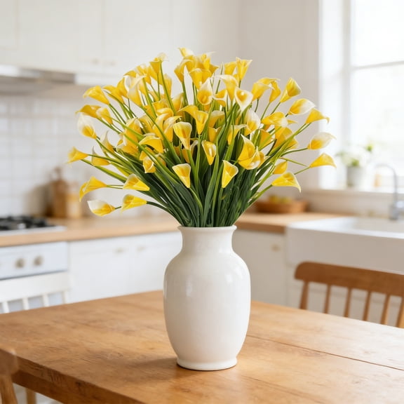 2 Pcs Bundles Calla Lily Artificial Flowers,UV Resistant Fake Flowers for Outdoors for Porch Garden Window Vase Table Decor,7.87x14.96 Inch,Yellow
