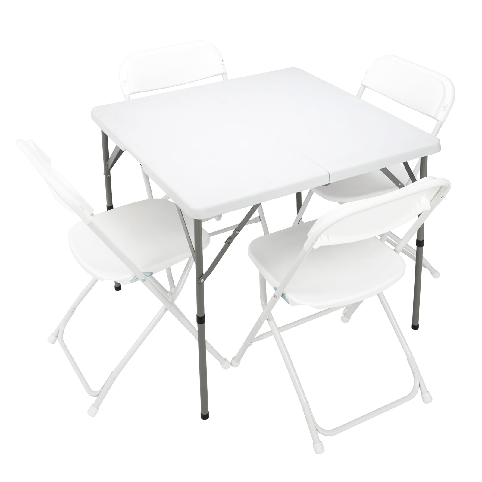 34 Inch Blow Molding Foldable Square HDPE Table Sturdy Steel Frame White Portable Folding Dining Table Space Saving Picnic Camping Party Patio Buffet Game Table