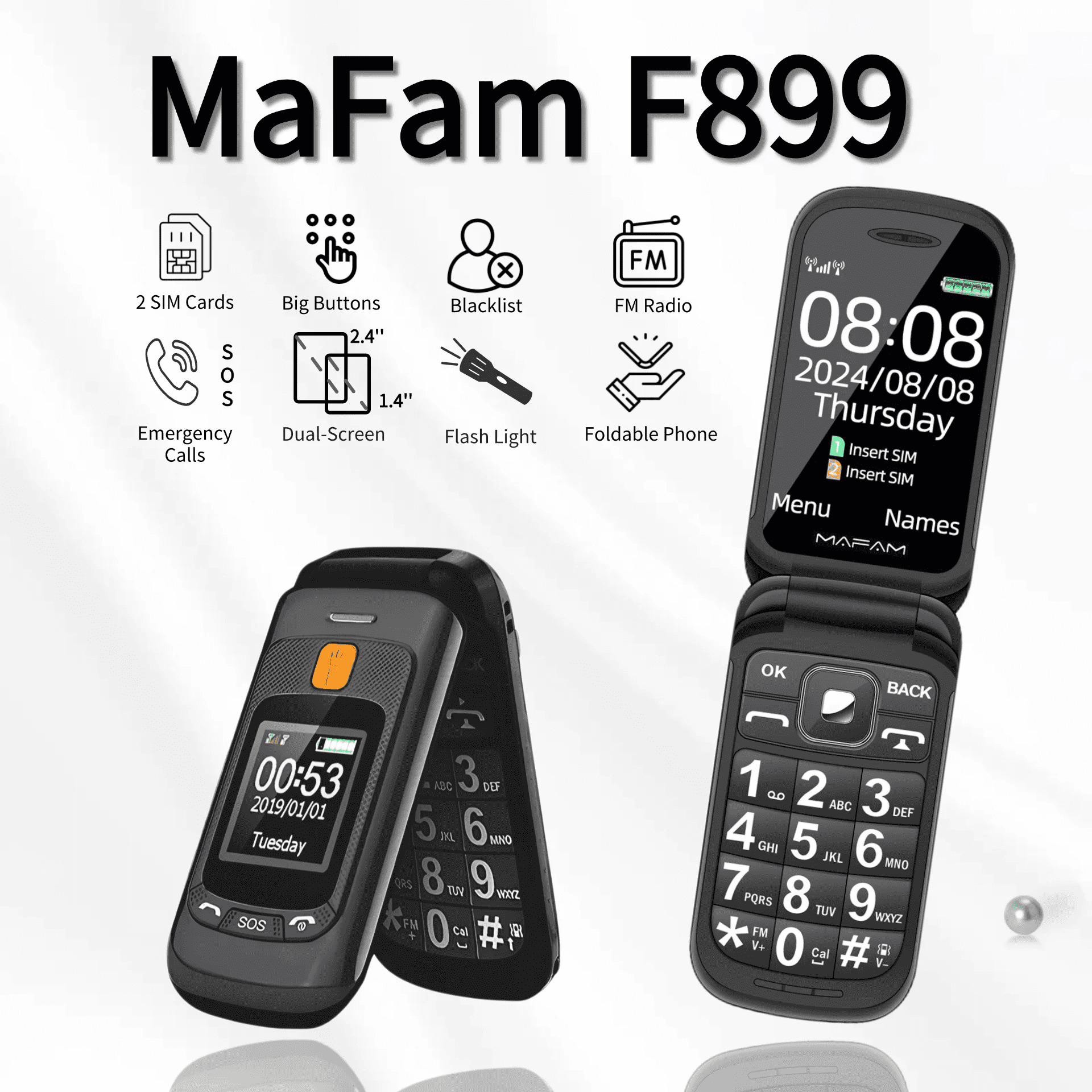 Dual Display Senior Mobile Phone Unlocked - Black