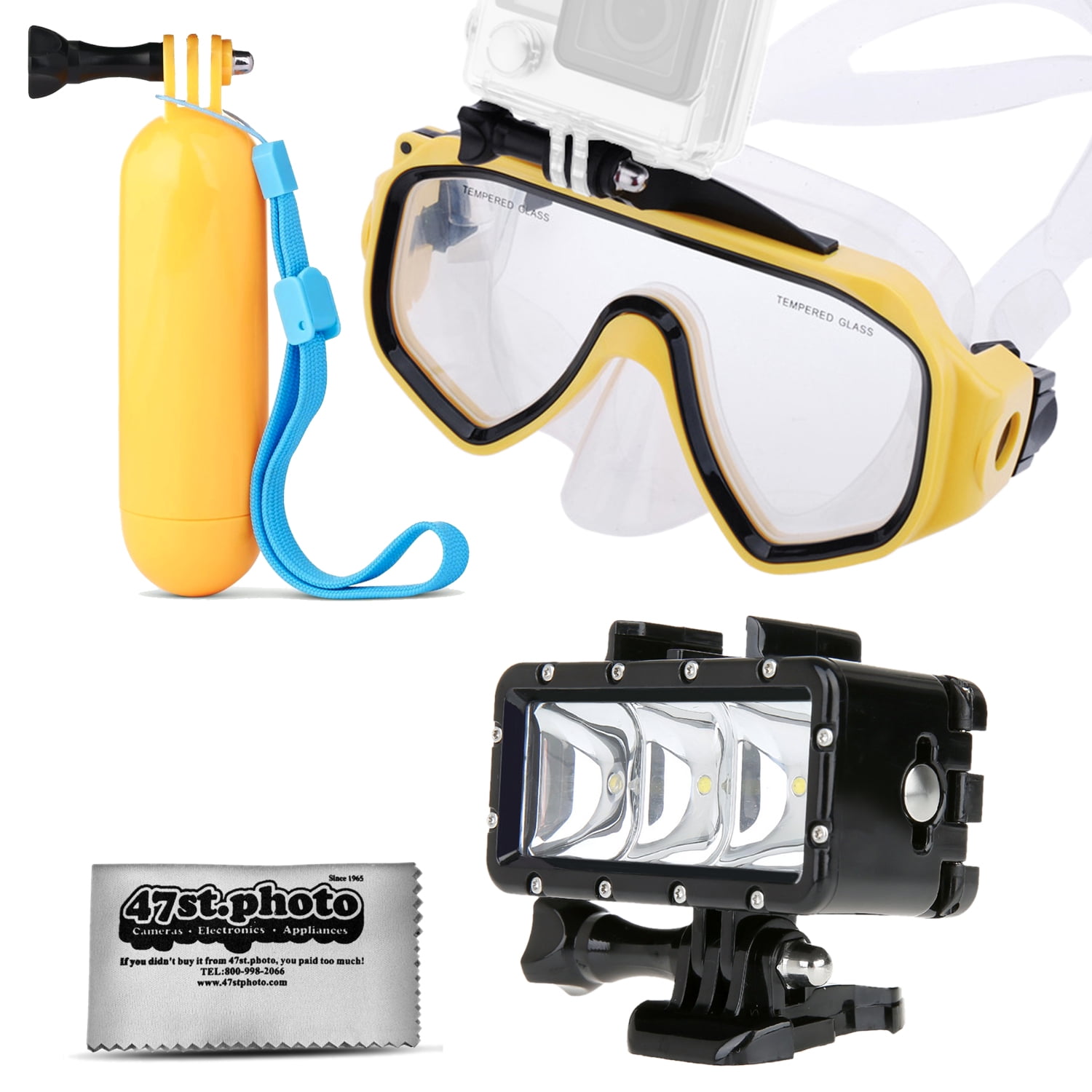 Opteka Scuba Dive Mask + Floating Handle Grip + Diving LED Light w