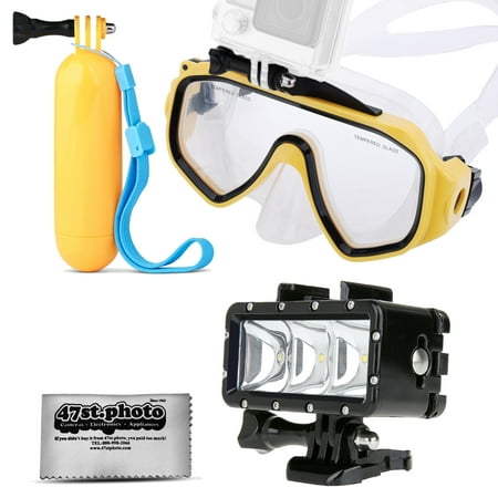 Opteka Scuba Dive Mask + Floating Handle Grip + Diving LED Light w/ GoPro Mount for GoPro HERO4, HERO3, HERO2 Black, Silver, Session, SJ6000, SJ4000 and Similar Action Cameras