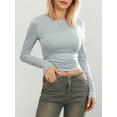 thumbnail image 3 of Komoo Long Sleeve Going Out Tops Solid Color Slim Fitted Basic T-Shirt Tight Crop Top Streetwear, 3 of 8